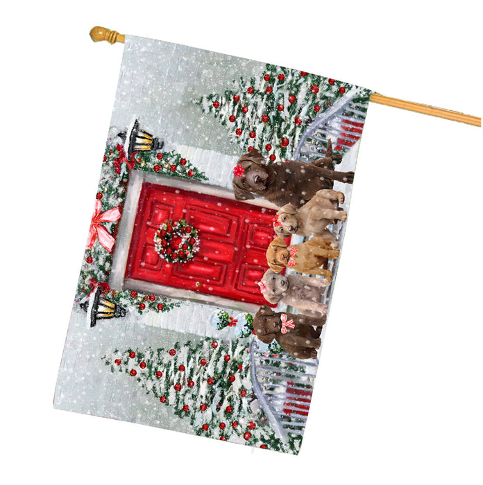 Christmas Holiday Welcome Chesapeake Bay Retriever Dogs House Flag Outdoor Decorative Double Sided Pet Portrait Weather Resistant Premium Quality Animal Printed Home Decorative Flags 100% Polyester