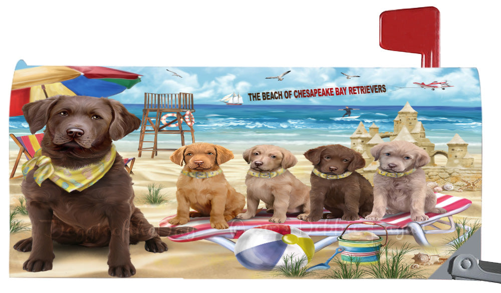 Pet Friendly Beach Chesapeake Bay Retriever Dogs Magnetic Mailbox Cover Both Sides Pet Theme Printed Decorative Letter Box Wrap Case Postbox Thick Magnetic Vinyl Material