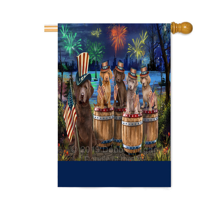 Personalized 4th of July Firework Chesapeake Bay Retriever Dogs Custom House Flag FLG-DOTD-A57916