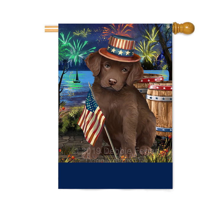 Personalized 4th of July Firework Chesapeake Bay Retriever Dog Custom House Flag FLG-DOTD-A57917