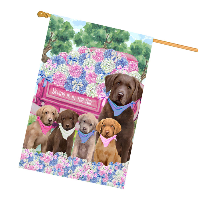Chesapeake Bay Retriever Dogs House Flag: Explore a Variety of Personalized Designs, Double-Sided, Weather Resistant, Custom, Home Outside Yard Decor for Dog and Pet Lovers