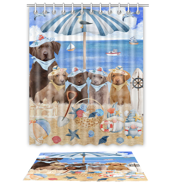 Chesapeake Bay Retriever Shower Curtain & Bath Mat Set, Custom, Explore a Variety of Designs, Personalized, Curtains with hooks and Rug Bathroom Decor, Halloween Gift for Dog Lovers