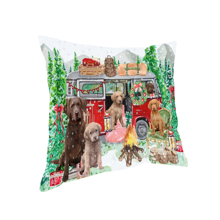 Christmas Time Camping with Chesapeake Bay Retriever Dogs Pillow with Top Quality High-Resolution Images - Ultra Soft Pet Pillows for Sleeping - Reversible & Comfort - Ideal Gift for Dog Lover - Cushion for Sofa Couch Bed - 100% Polyester