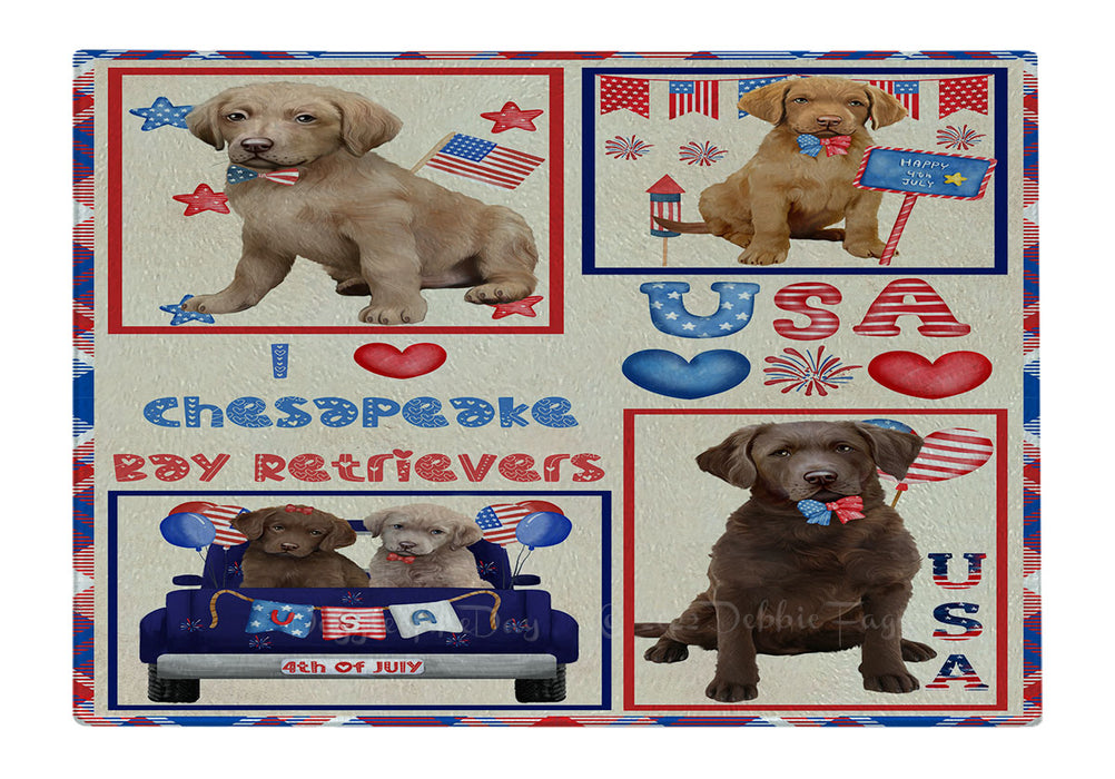 4th of July Independence Day I Love USA Chesapeake Bay Retriever Dogs Cutting Board - For Kitchen - Scratch & Stain Resistant - Designed To Stay In Place - Easy To Clean By Hand - Perfect for Chopping Meats, Vegetables