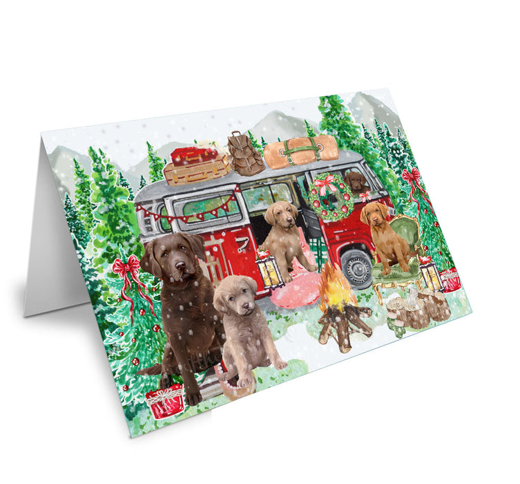 Christmas Time Camping with Chesapeake Bay Retriever Dogs Handmade Artwork Assorted Pets Greeting Cards and Note Cards with Envelopes for All Occasions and Holiday Seasons