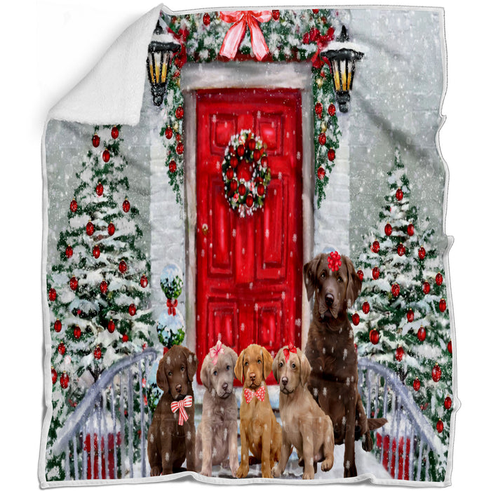 Christmas Holiday Welcome Chesapeake Bay Retriever Dogs Blanket - Lightweight Soft Cozy and Durable Bed Blanket - Animal Theme Fuzzy Blanket for Sofa Couch