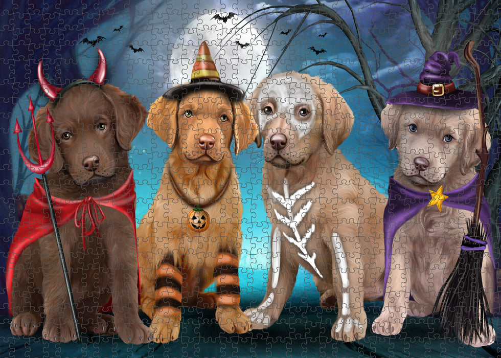 Happy Halloween Trick or Treat Chesapeake Bay Retriever Dogs Portrait Jigsaw Puzzle for Adults Animal Interlocking Puzzle Game Unique Gift for Dog Lover's with Metal Tin Box