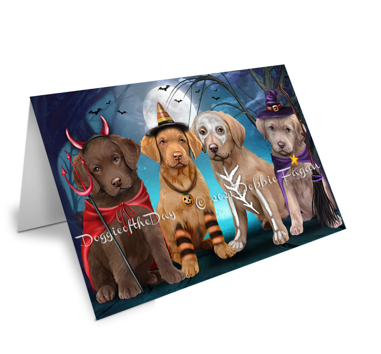 Happy Halloween Trick or Treat Chesapeake Bay Retriever Dogs Handmade Artwork Assorted Pets Greeting Cards and Note Cards with Envelopes for All Occasions and Holiday Seasons GCD76739