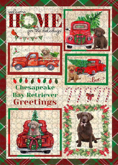 Welcome Home for Christmas Holidays Chesapeake Bay Retriever Dogs Portrait Jigsaw Puzzle for Adults Animal Interlocking Puzzle Game Unique Gift for Dog Lover's with Metal Tin Box