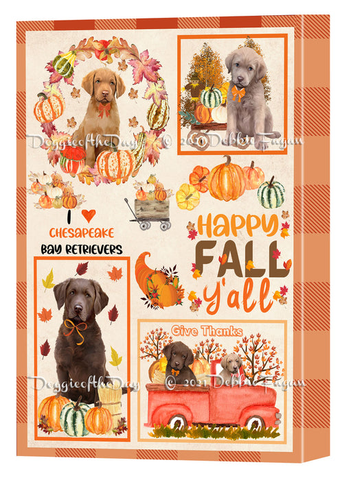 Happy Fall Y'all Pumpkin Chesapeake Bay Retriever Dogs Canvas Wall Art - Premium Quality Ready to Hang Room Decor Wall Art Canvas - Unique Animal Printed Digital Painting for Decoration