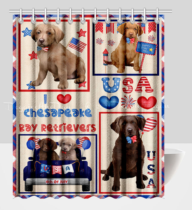 4th of July Independence Day I Love USA Chesapeake Bay Retriever Dogs Shower Curtain Pet Painting Bathtub Curtain Waterproof Polyester One-Side Printing Decor Bath Tub Curtain for Bathroom with Hooks