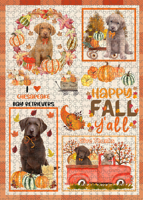 Happy Fall Y'all Pumpkin Chesapeake Bay Retriever Dogs Portrait Jigsaw Puzzle for Adults Animal Interlocking Puzzle Game Unique Gift for Dog Lover's with Metal Tin Box