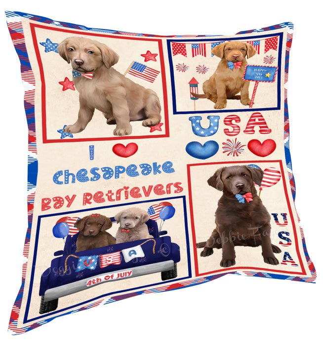 4th of July Independence Day I Love USA Chesapeake Bay Retriever Dogs Pillow with Top Quality High-Resolution Images - Ultra Soft Pet Pillows for Sleeping - Reversible & Comfort - Ideal Gift for Dog Lover - Cushion for Sofa Couch Bed - 100% Polyester