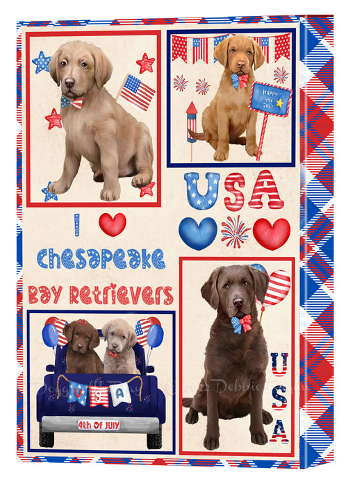 4th of July Independence Day I Love USA Chesapeake Bay Retriever Dogs Canvas Wall Art - Premium Quality Ready to Hang Room Decor Wall Art Canvas - Unique Animal Printed Digital Painting for Decoration