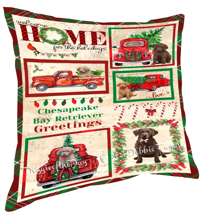 Welcome Home for Christmas Holidays Chesapeake Bay Retriever Dogs Pillow with Top Quality High-Resolution Images - Ultra Soft Pet Pillows for Sleeping - Reversible & Comfort - Ideal Gift for Dog Lover - Cushion for Sofa Couch Bed - 100% Polyester