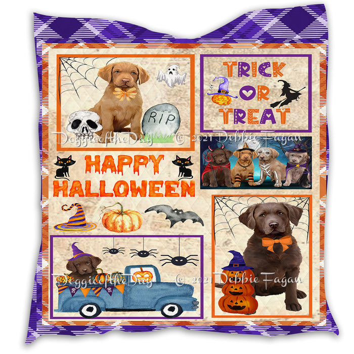 Happy Halloween Trick or Treat Pumpkin Chesapeake Bay Retriever Dogs Lightweight Soft Bedspread Coverlet Bedding Quilt QUILT60836