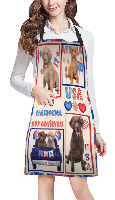 4th of July Independence Day I Love USA Chesapeake Bay Retriever Dogs Apron - Adjustable Long Neck Bib for Adults - Waterproof Polyester Fabric With 2 Pockets - Chef Apron for Cooking, Dish Washing, Gardening, and Pet Grooming