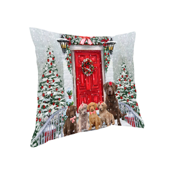 Christmas Holiday Welcome Chesapeake Bay Retriever Dogs Pillow with Top Quality High-Resolution Images - Ultra Soft Pet Pillows for Sleeping - Reversible & Comfort - Ideal Gift for Dog Lover - Cushion for Sofa Couch Bed - 100% Polyester