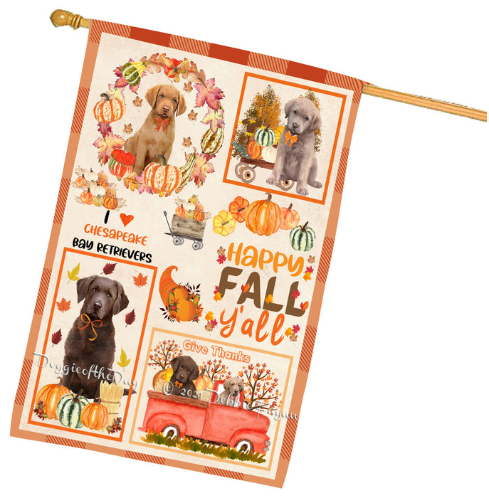 Happy Fall Y'all Pumpkin Chesapeake Bay Retriever Dogs House Flag Outdoor Decorative Double Sided Pet Portrait Weather Resistant Premium Quality Animal Printed Home Decorative Flags 100% Polyester