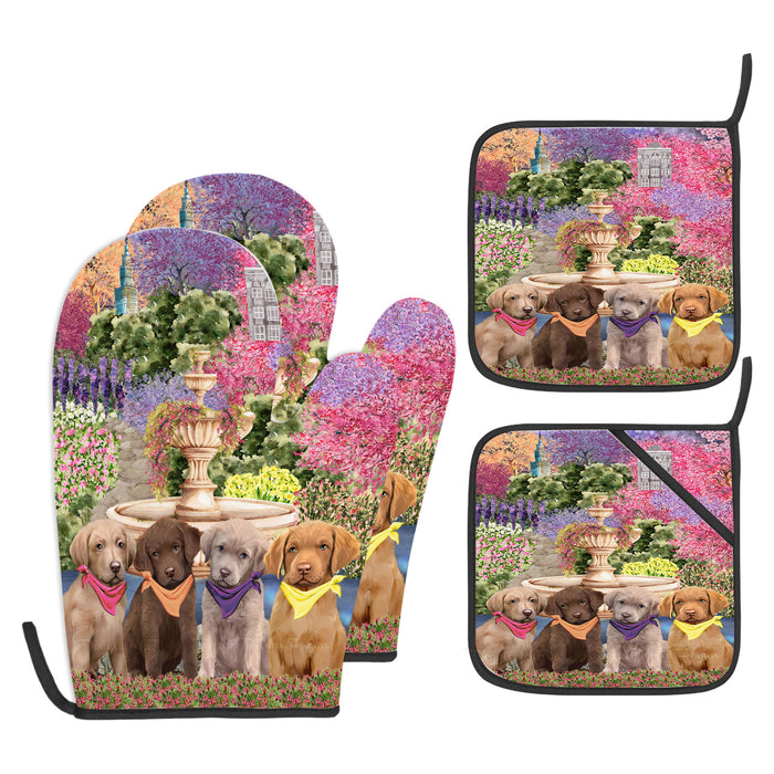 Chesapeake Bay Retriever Oven Mitts and Pot Holder Set: Explore a Variety of Designs, Custom, Personalized, Kitchen Gloves for Cooking with Potholders, Gift for Dog Lovers