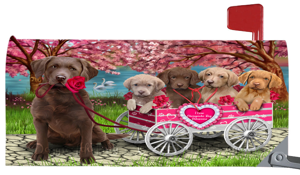I Love Chesapeake Bay Retriever Dogs in a Cart Magnetic Mailbox Cover Both Sides Pet Theme Printed Decorative Letter Box Wrap Case Postbox Thick Magnetic Vinyl Material