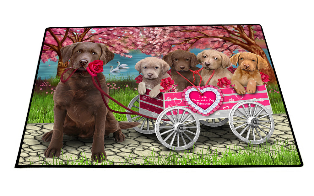 I Love Chesapeake Bay Retriever Dogs in a Cart Floor Mat- Anti-Slip Pet Door Mat Indoor Outdoor Front Rug Mats for Home Outside Entrance Pets Portrait Unique Rug Washable Premium Quality Mat