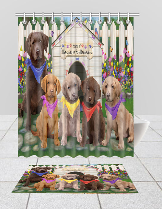 Spring Dog House Chesapeake Bay Retriever Dogs Bath Mat and Shower Curtain Combo