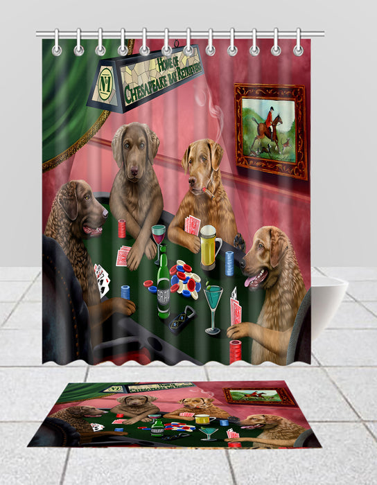 Home of  Chesapeake Bay Retriever Dogs Playing Poker Bath Mat and Shower Curtain Combo