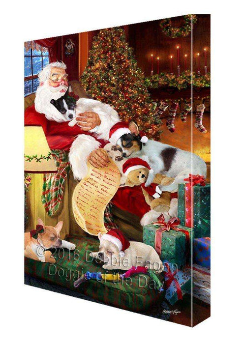 Chihuahua Dog and Puppies Sleeping with Santa Painting Printed on Canvas Wall Art Signed