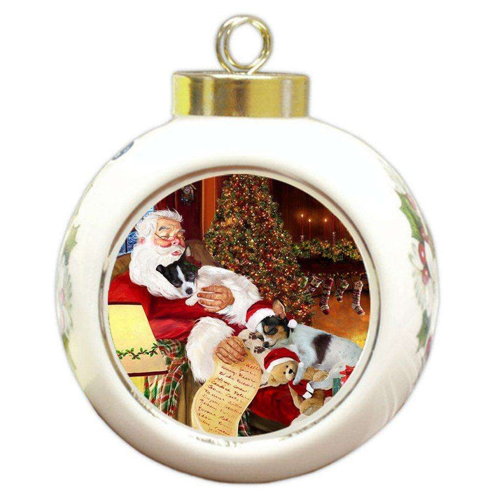 Chihuahua Dog and Puppies Sleeping with Santa Round Ball Christmas Ornament D426