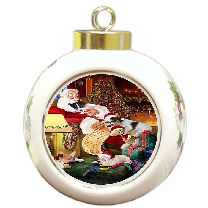 Chihuahua Dog and Puppies Sleeping with Santa Round Ball Christmas Ornament