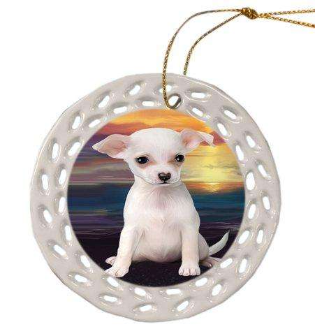 Chihuahua Dog Christmas Doily Ceramic Ornament