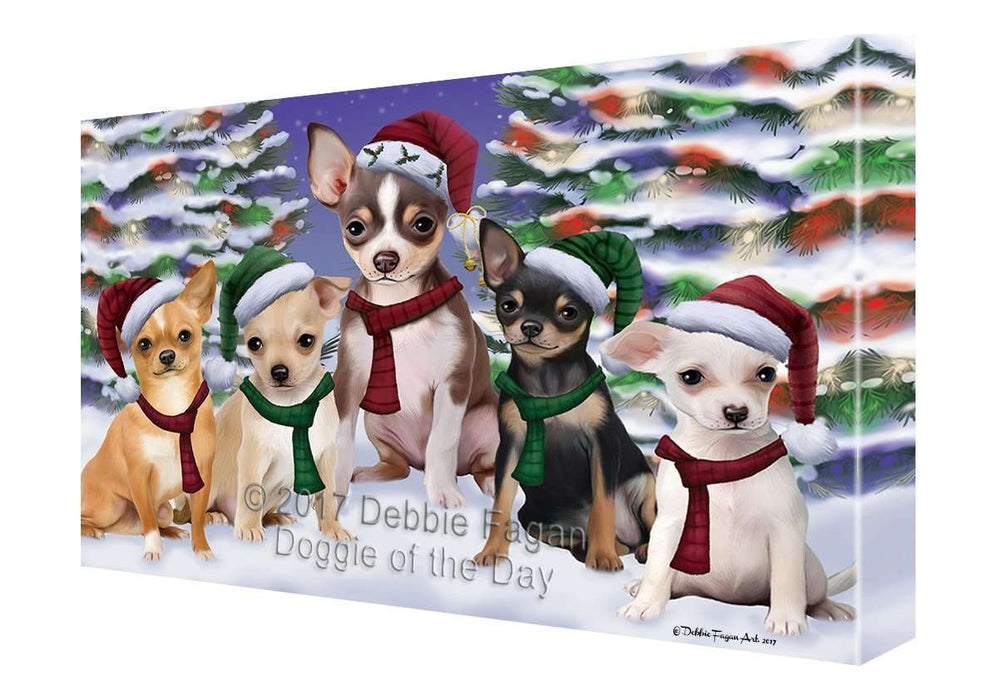 Chihuahua Dog Christmas Family Portrait in Holiday Scenic Background Canvas Wall Art