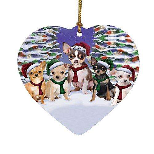 Chihuahua Dog Christmas Family Portrait in Holiday Scenic Background Heart Ornament