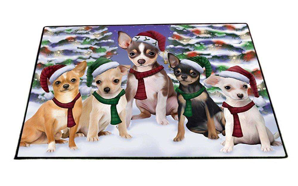 Chihuahua Dog Christmas Family Portrait in Holiday Scenic Background Indoor/Outdoor Floormat