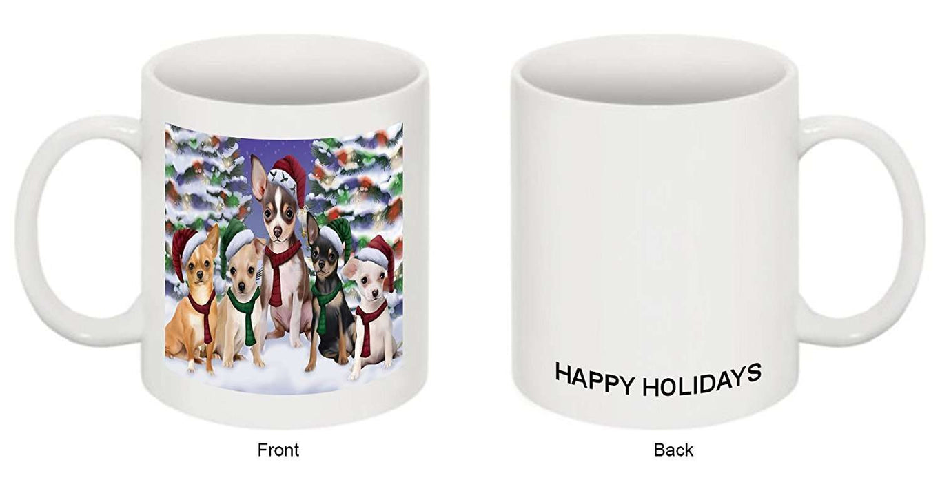 Chihuahua Dog Christmas Family Portrait in Holiday Scenic Background Mug