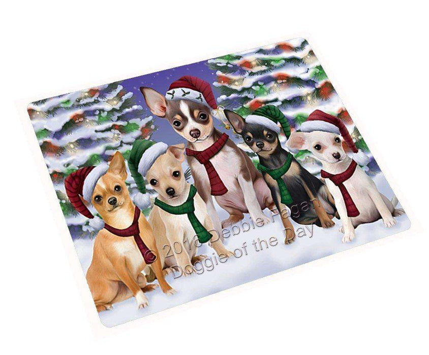 Chihuahua Dog Christmas Family Portrait in Holiday Scenic Background Tempered Cutting Board