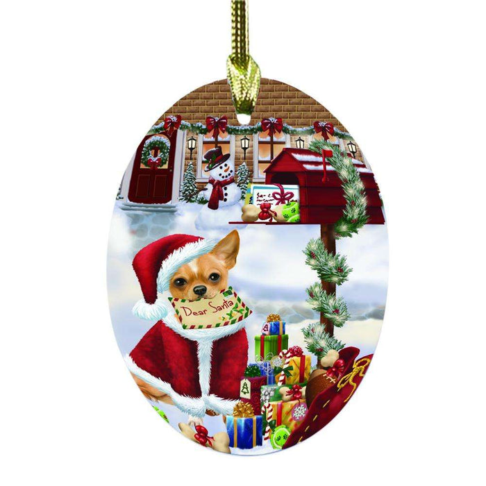 Chihuahua Dog Dear Santa Letter Christmas Holiday Mailbox Oval Glass Christmas Ornament OGOR49030