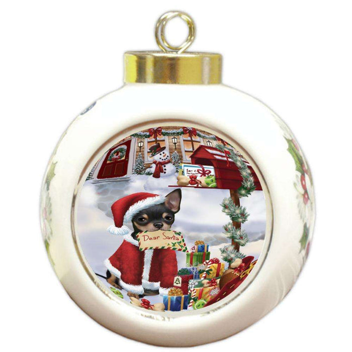 Chihuahua Dog Dear Santa Letter Christmas Holiday Mailbox Round Ball Christmas Ornament RBPOR53889