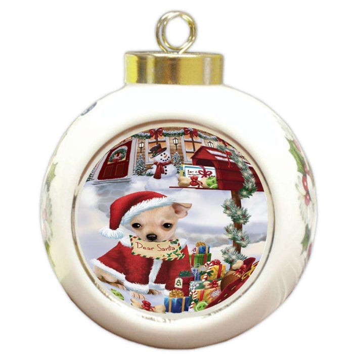 Chihuahua Dog Dear Santa Letter Christmas Holiday Mailbox Round Ball Christmas Ornament RBPOR53890