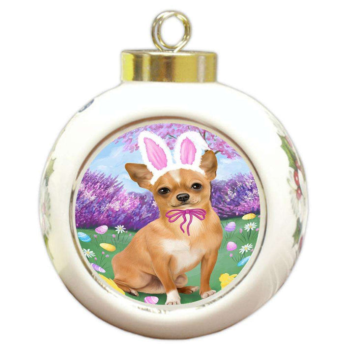 Chihuahua Dog Easter Holiday Round Ball Christmas Ornament RBPOR49103