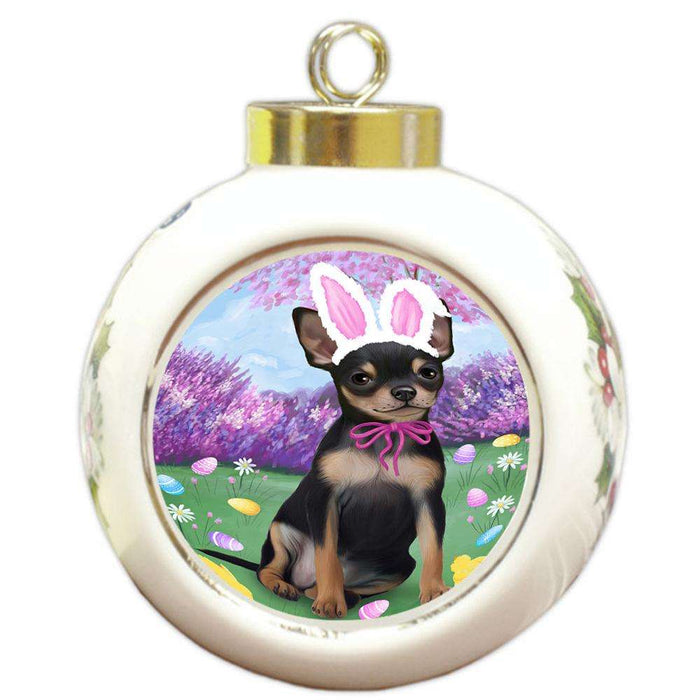 Chihuahua Dog Easter Holiday Round Ball Christmas Ornament RBPOR49104