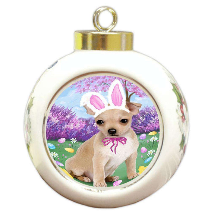 Chihuahua Dog Easter Holiday Round Ball Christmas Ornament RBPOR49105