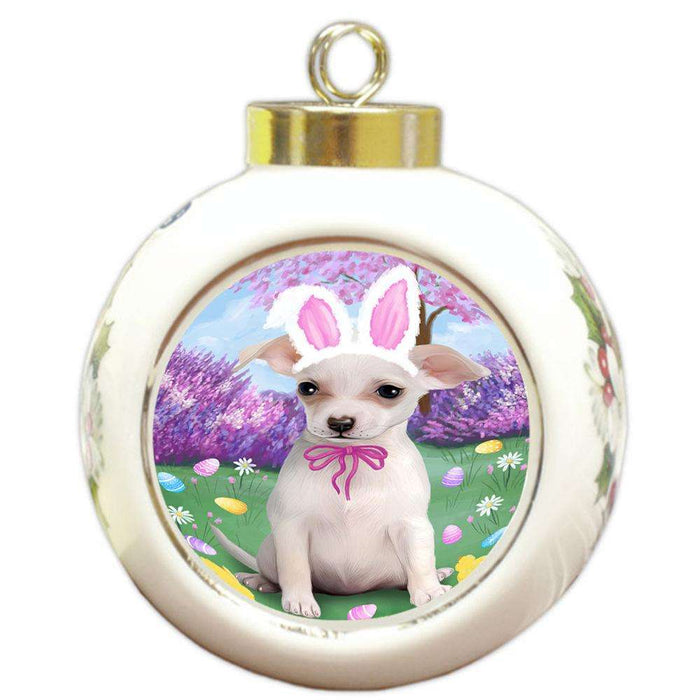 Chihuahua Dog Easter Holiday Round Ball Christmas Ornament RBPOR49106