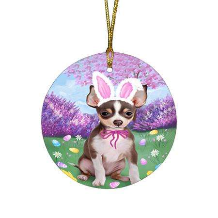 Chihuahua Dog Easter Holiday Round Flat Christmas Ornament RFPOR49092
