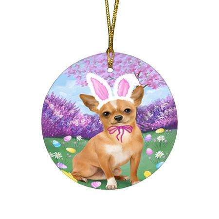 Chihuahua Dog Easter Holiday Round Flat Christmas Ornament RFPOR49094