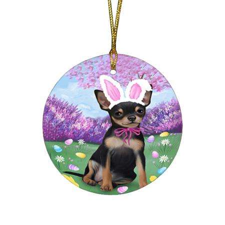 Chihuahua Dog Easter Holiday Round Flat Christmas Ornament RFPOR49095
