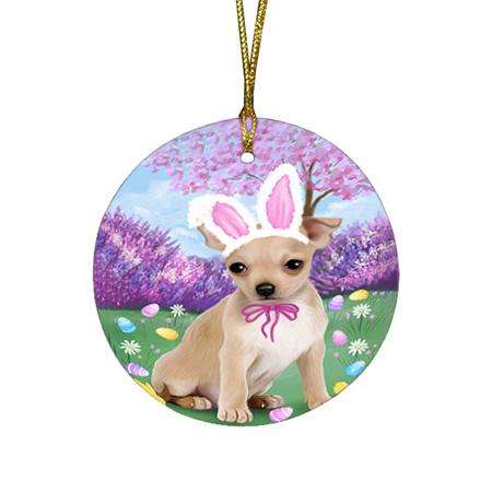 Chihuahua Dog Easter Holiday Round Flat Christmas Ornament RFPOR49096