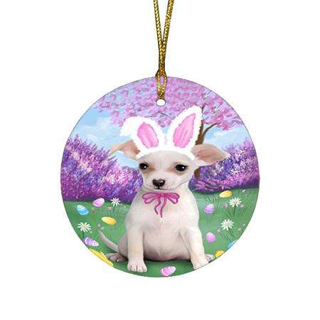 Chihuahua Dog Easter Holiday Round Flat Christmas Ornament RFPOR49097