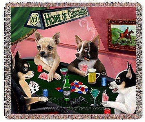 Chihuahua Dogs Playing Poker Woven Throw Blanket 54 x 38